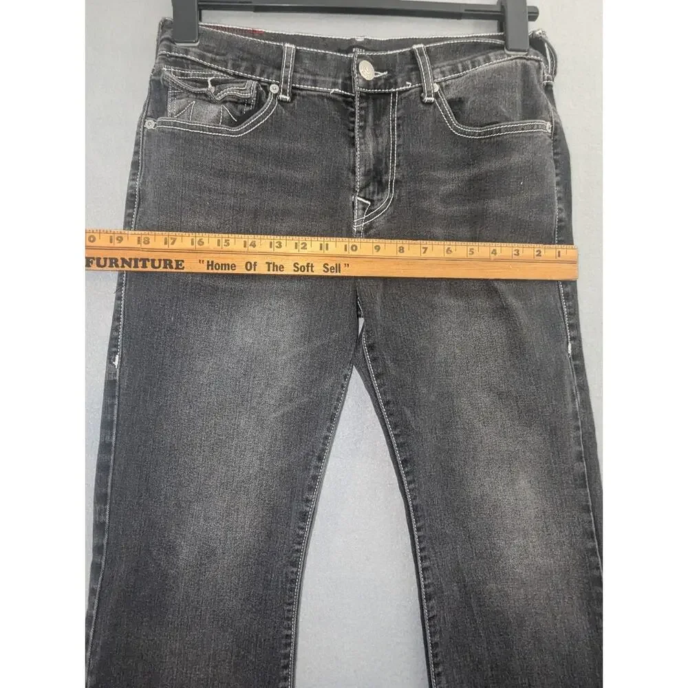 True Religion Mens Billy Relaxed Bootcut Jeans Black White Contrast Stitch Sz 32